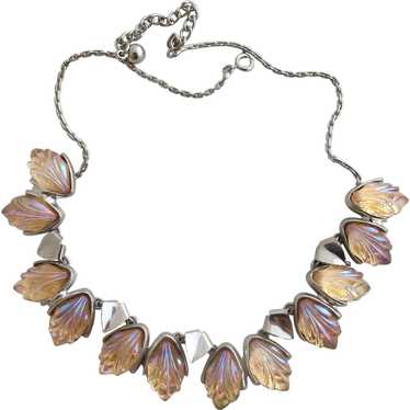 Vintage Molded Art Glass Peach Leaf Necklace in S… - image 1