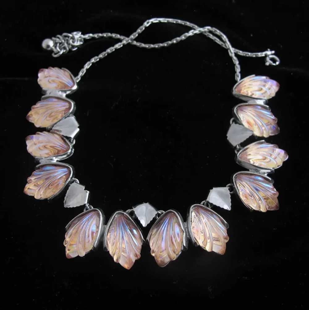 Vintage Molded Art Glass Peach Leaf Necklace in S… - image 7
