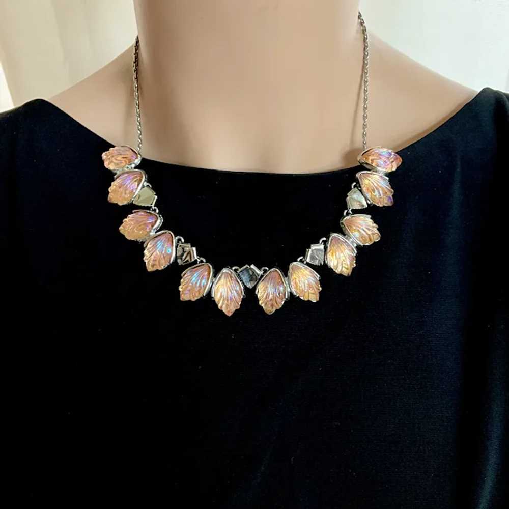 Vintage Molded Art Glass Peach Leaf Necklace in S… - image 9