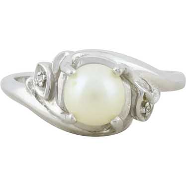 10k White Gold Freshwater Pearl and Diamond Ring … - image 1