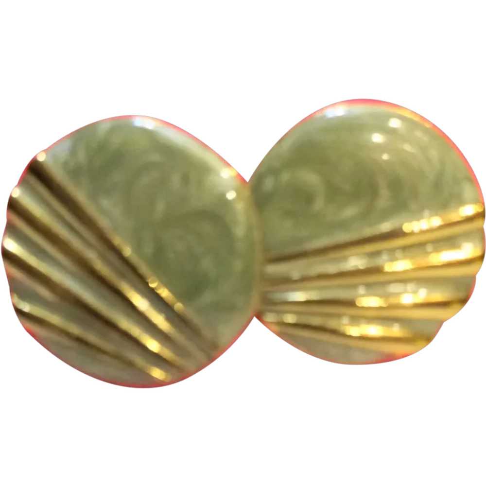 Sea Foam Green Enamel Marbled Circle Earrings - image 1