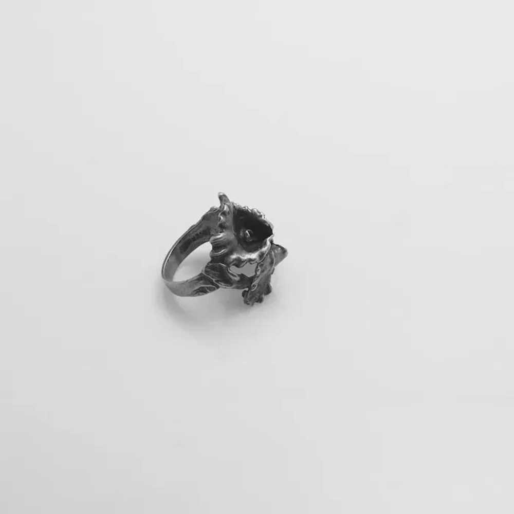 Vintage Art Nouveau Sterling Silver Flower Ring S… - image 2