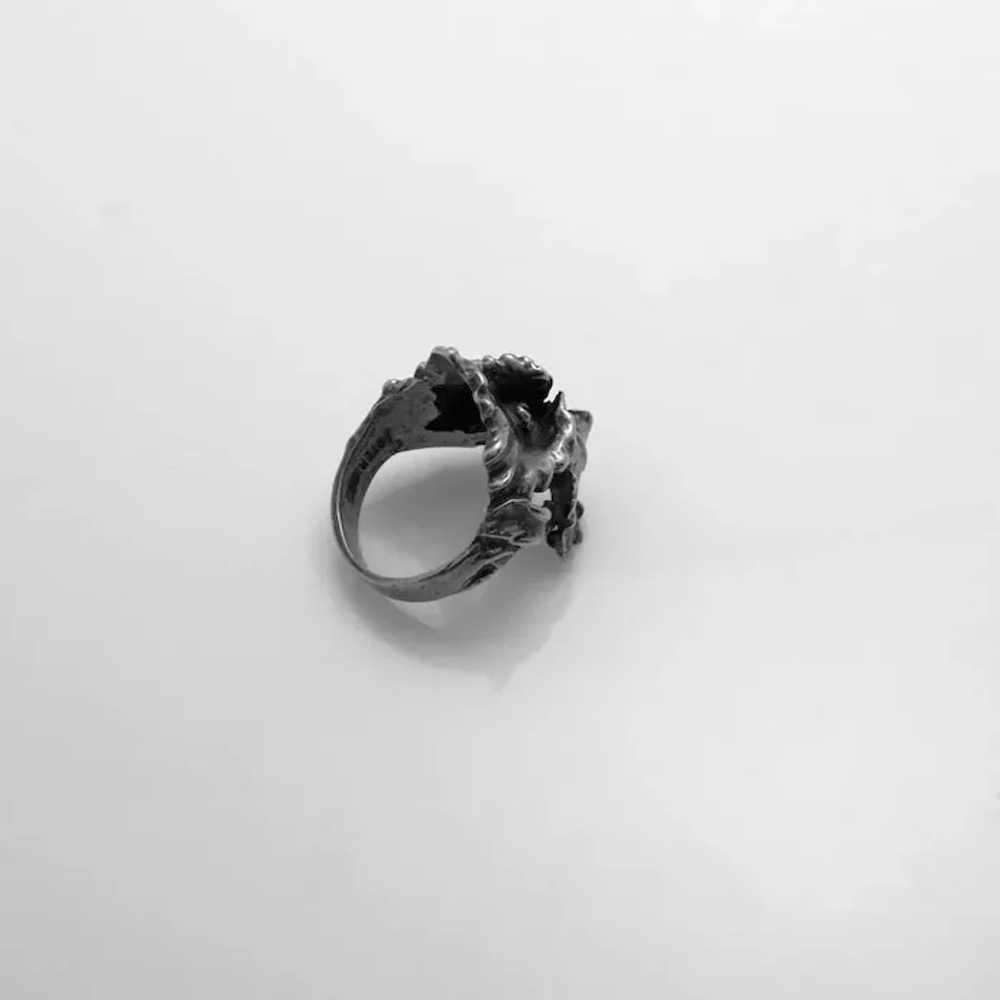 Vintage Art Nouveau Sterling Silver Flower Ring S… - image 4