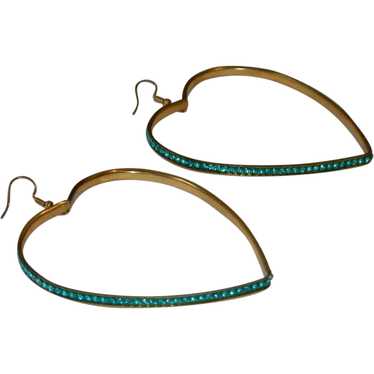 Oversized Turquoise Rhinestone Heart Hoop Earrings
