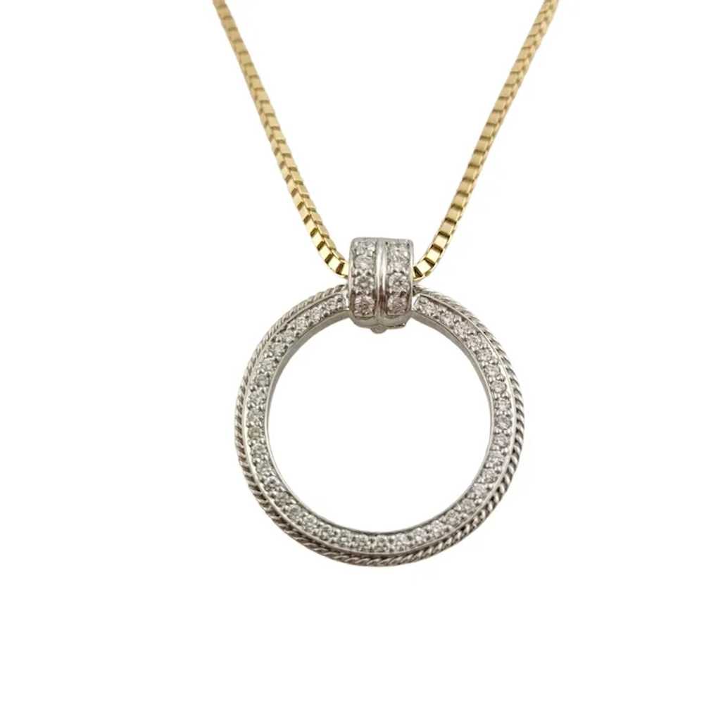 Vintage 14K White Gold Diamond Circle Pendant Nec… - image 2