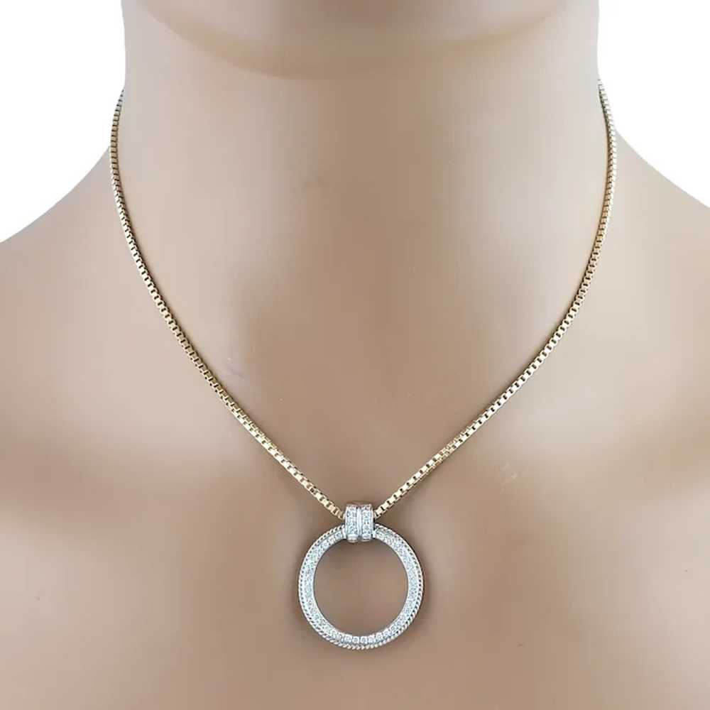 Vintage 14K White Gold Diamond Circle Pendant Nec… - image 7