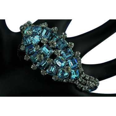 1950s Aqua and Clear Rhinestone STATEMENT Bracelet - image 1