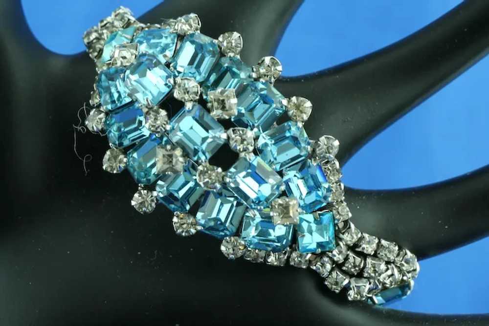 1950s Aqua and Clear Rhinestone STATEMENT Bracelet - image 2