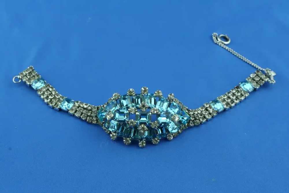 1950s Aqua and Clear Rhinestone STATEMENT Bracelet - image 3