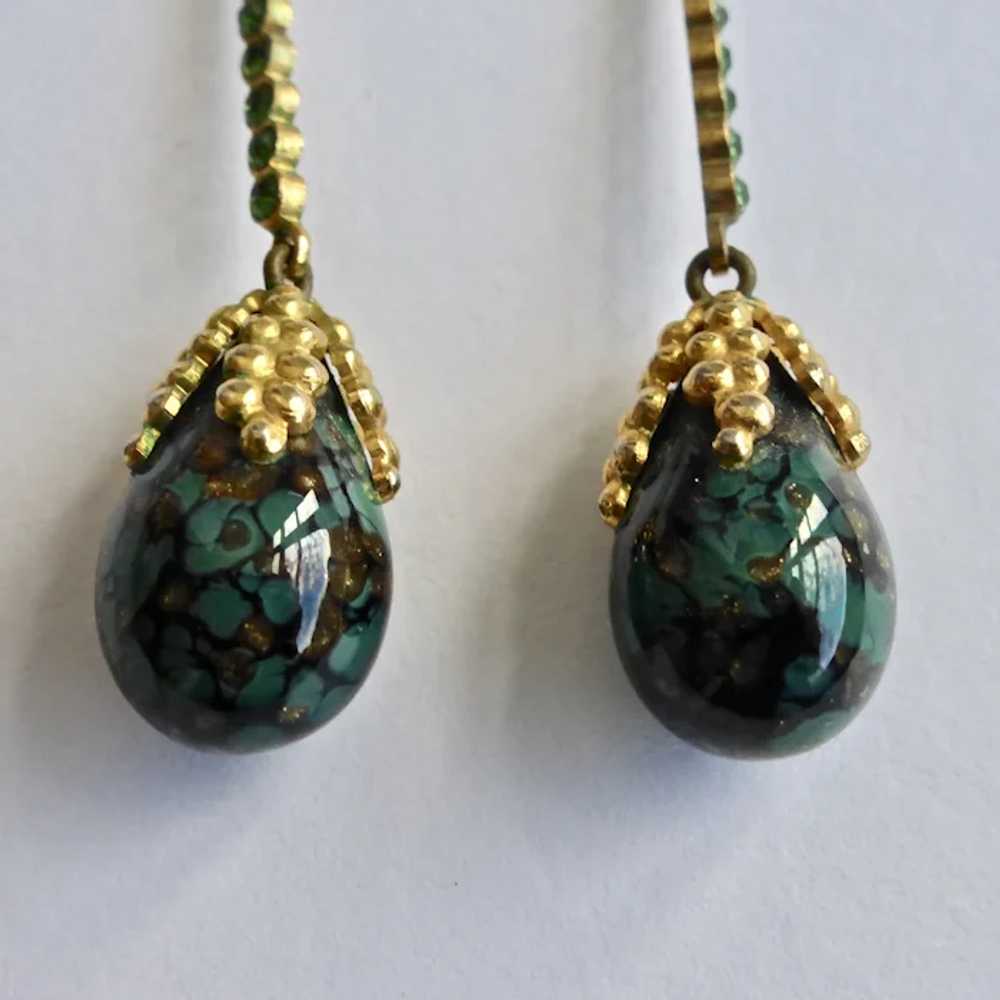 Green and Black Art Glass Drop Earrings with Gree… - image 2
