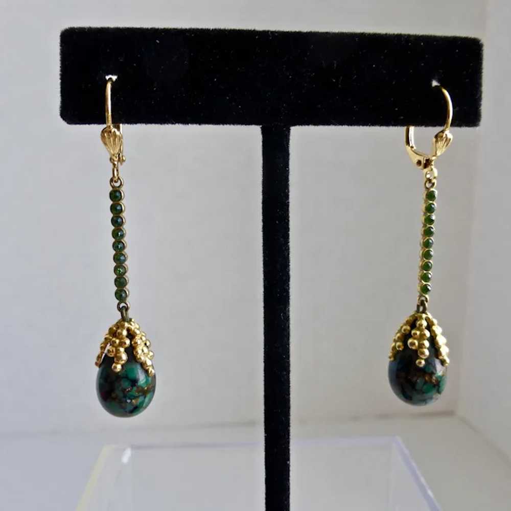 Green and Black Art Glass Drop Earrings with Gree… - image 3