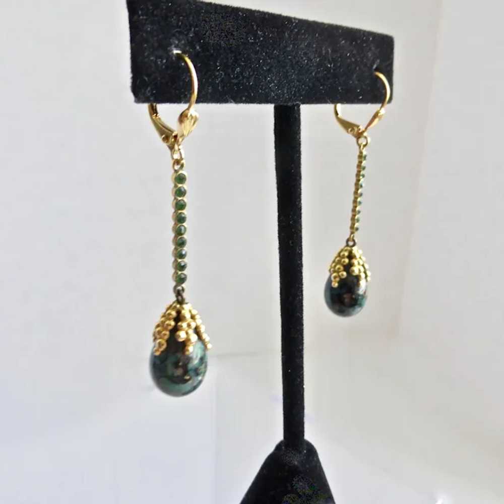 Green and Black Art Glass Drop Earrings with Gree… - image 5