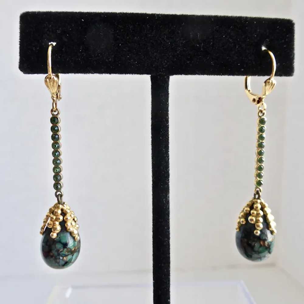 Green and Black Art Glass Drop Earrings with Gree… - image 6