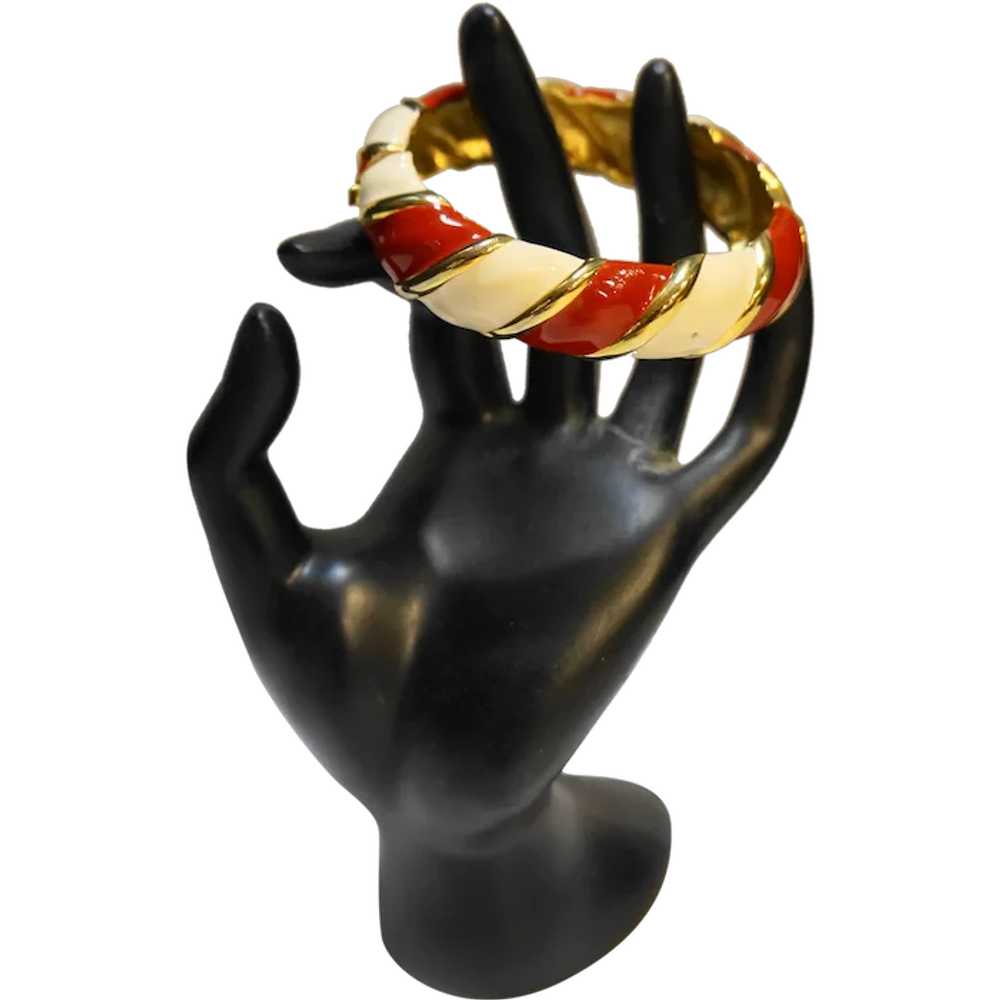 Red Cream Enamel Twist Stripe Clamper Bracelet - image 1