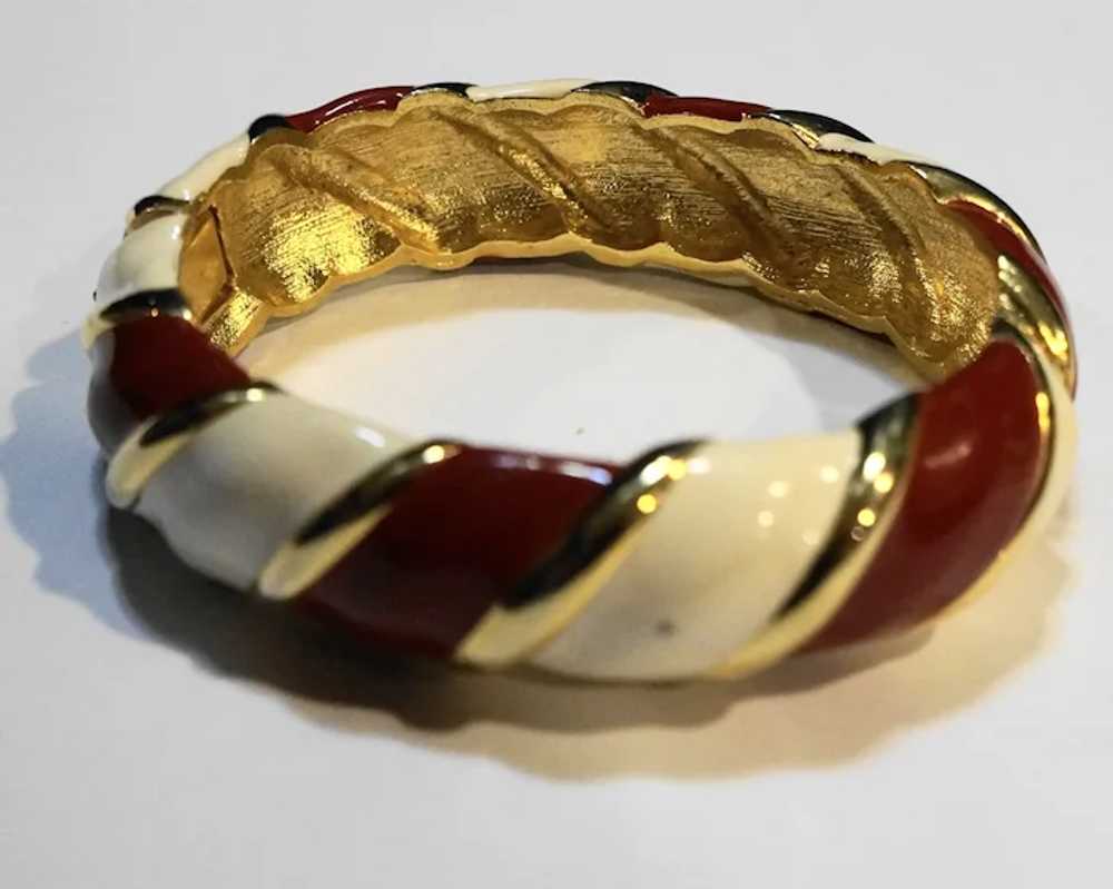 Red Cream Enamel Twist Stripe Clamper Bracelet - image 2