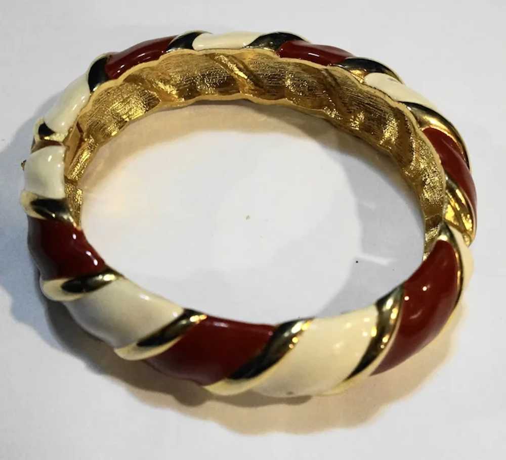 Red Cream Enamel Twist Stripe Clamper Bracelet - image 3