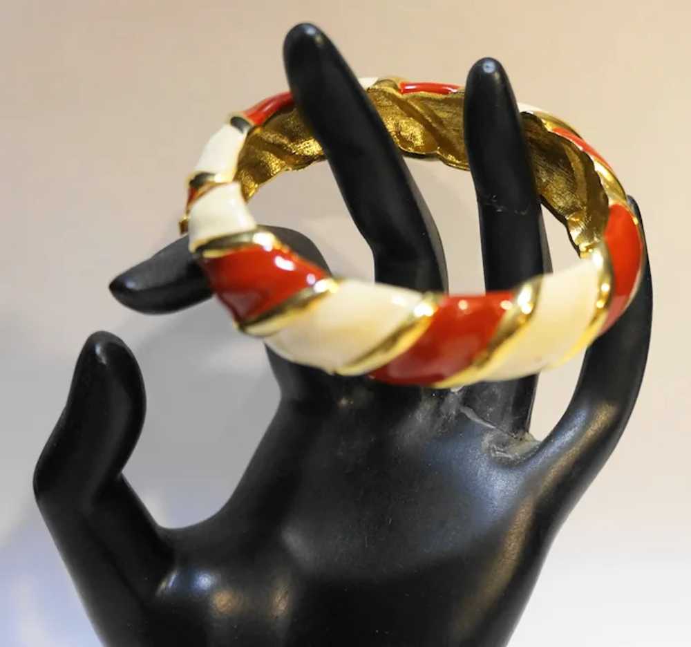 Red Cream Enamel Twist Stripe Clamper Bracelet - image 4