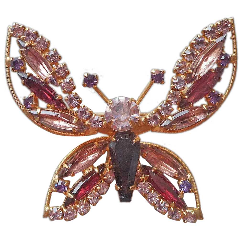 Weiss Trembler Butterfly Pin Purple Rhinestones V… - image 1