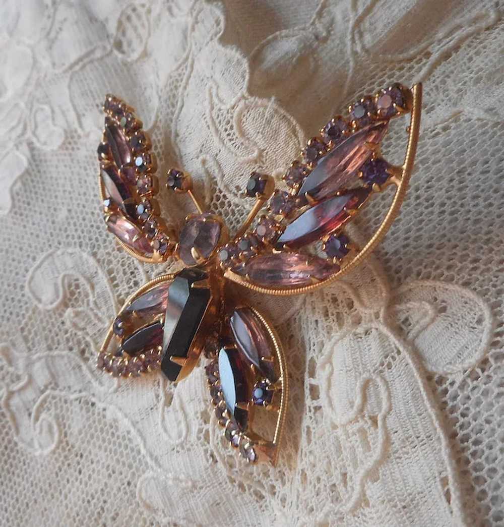 Weiss Trembler Butterfly Pin Purple Rhinestones V… - image 7