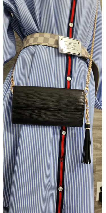 Louis Vuitton Black epi leather silver buckle belt ref.994029