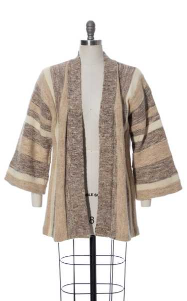 1970s Chunky Knit Wool Wide Sleeve Sweater Coat | 