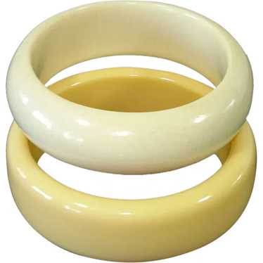 Cream and Pale Yellow Pair Plastic Bangle Bracele… - image 1
