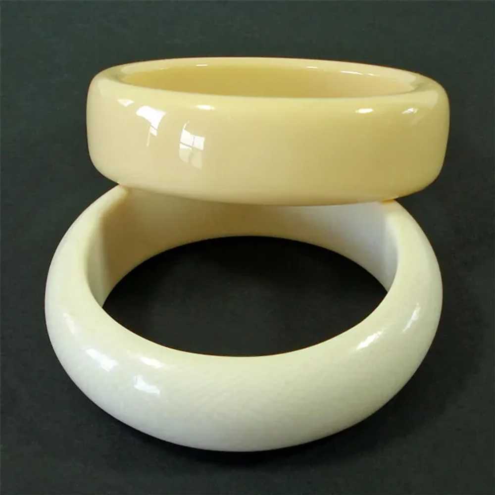 Cream and Pale Yellow Pair Plastic Bangle Bracele… - image 2
