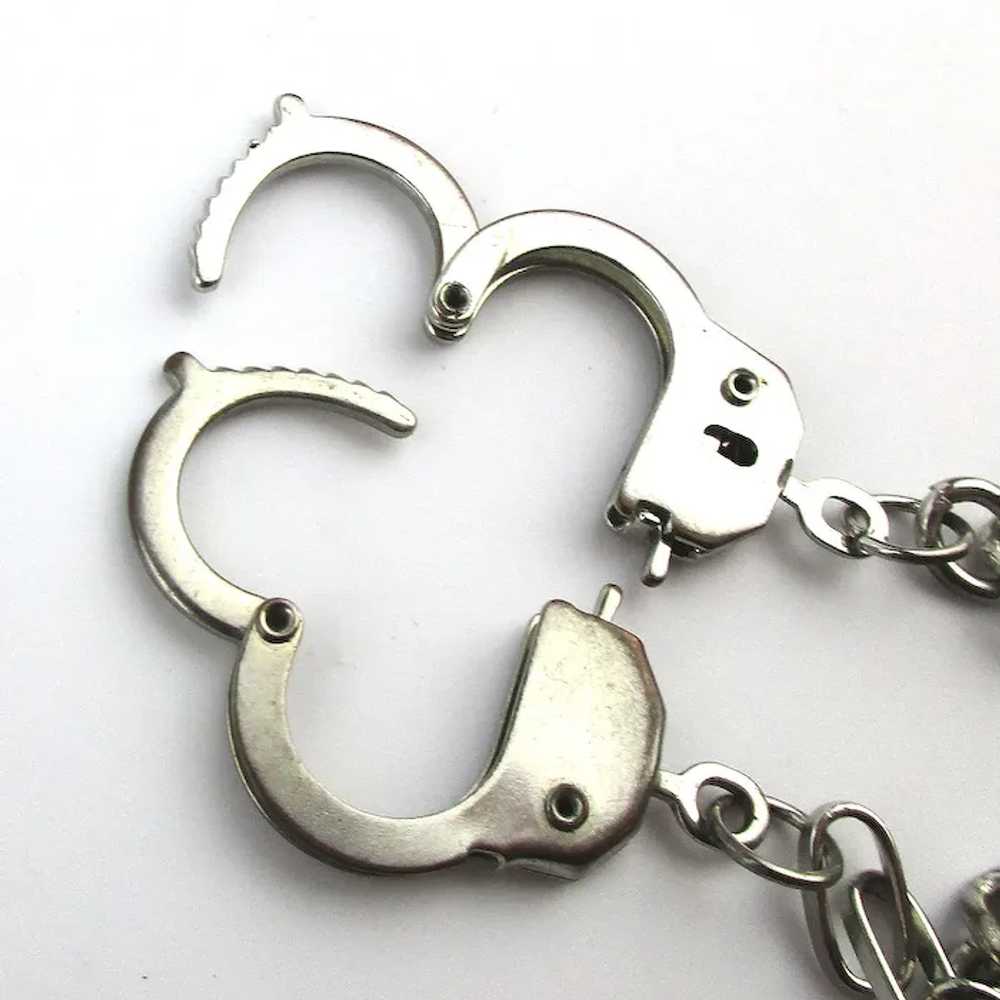 Vintage Novelty Silvertone Necklace Handcuffs Gun… - image 4