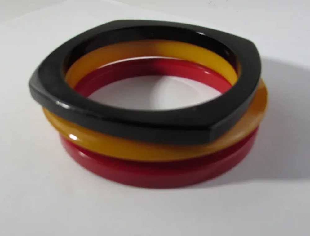 Bakelite Trio of Bangles in Cherry Red, Yellow an… - image 12