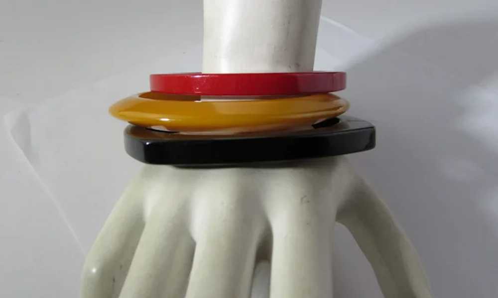 Bakelite Trio of Bangles in Cherry Red, Yellow an… - image 4