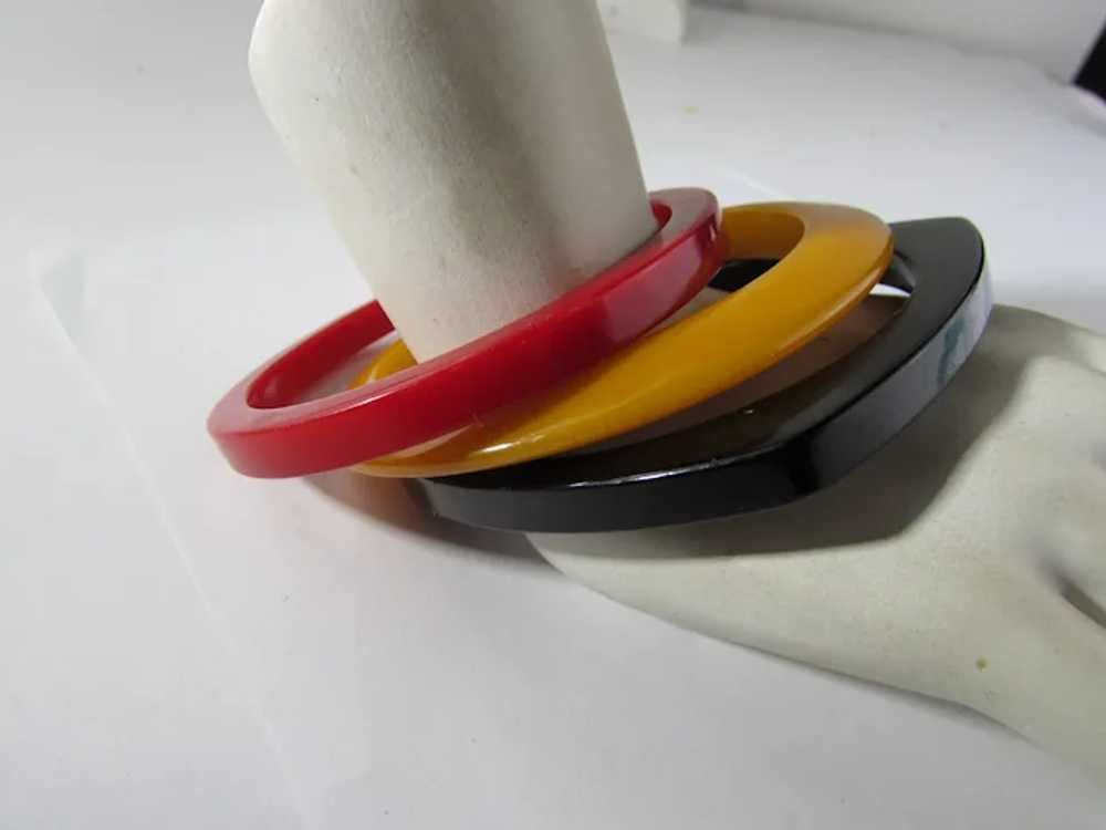 Bakelite Trio of Bangles in Cherry Red, Yellow an… - image 6