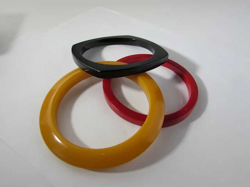 Bakelite Trio of Bangles in Cherry Red, Yellow an… - image 7