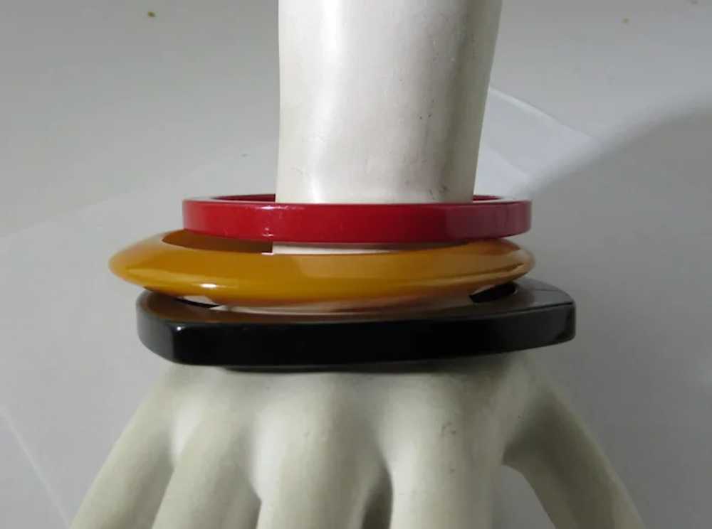 Bakelite Trio of Bangles in Cherry Red, Yellow an… - image 8