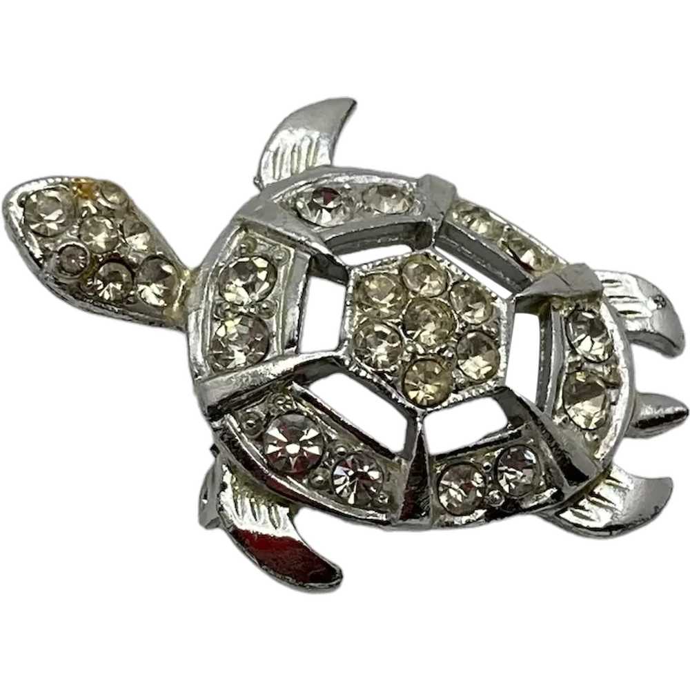 Vintage Coro Clear Rhinestone Turtle Pin - image 1