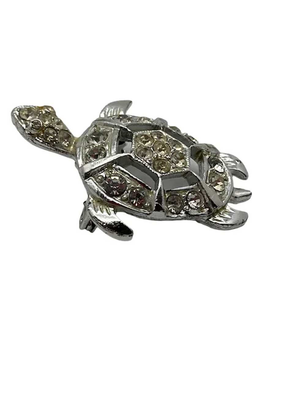 Vintage Coro Clear Rhinestone Turtle Pin - image 2