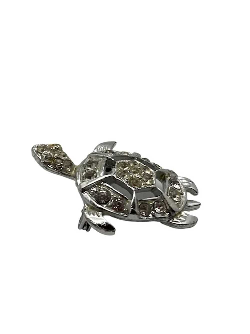 Vintage Coro Clear Rhinestone Turtle Pin - image 3