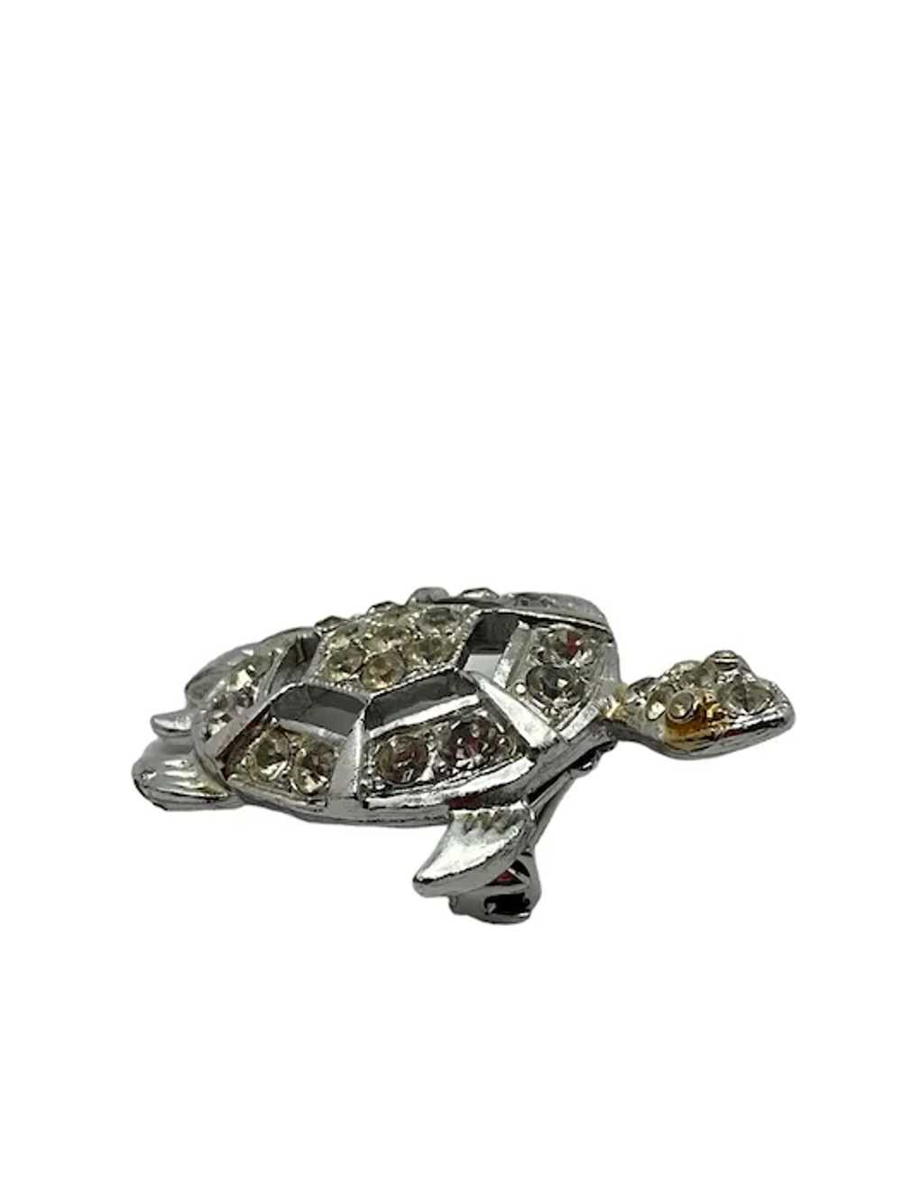 Vintage Coro Clear Rhinestone Turtle Pin - image 5