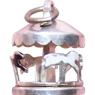 Sterling Silver Enamel Mechanical Charm - Carouse… - image 1