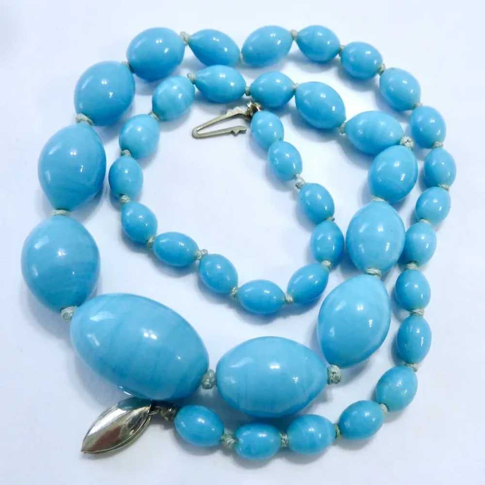 Vintage Turquoise Glass Bead Necklace Sterling Si… - image 3