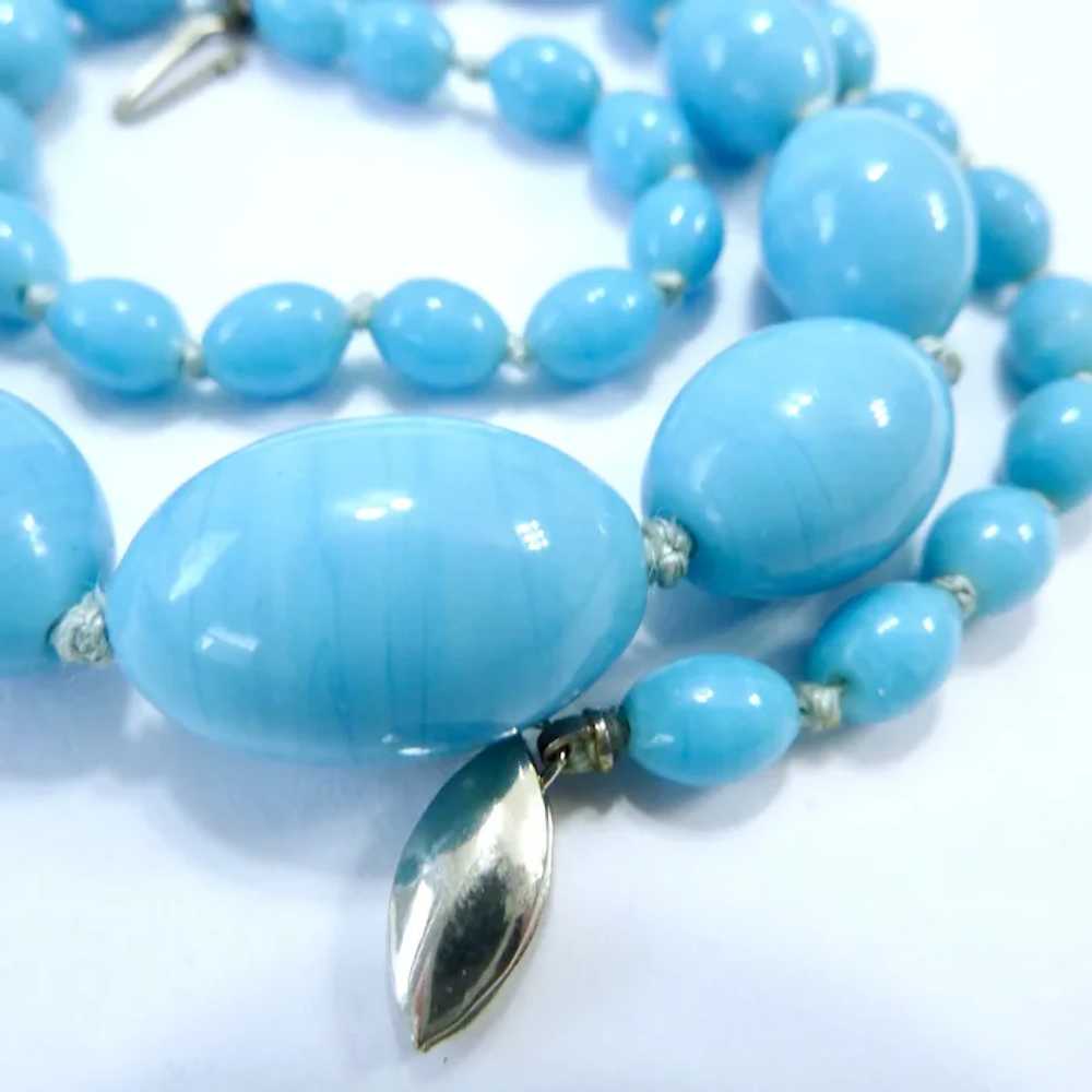 Vintage Turquoise Glass Bead Necklace Sterling Si… - image 5