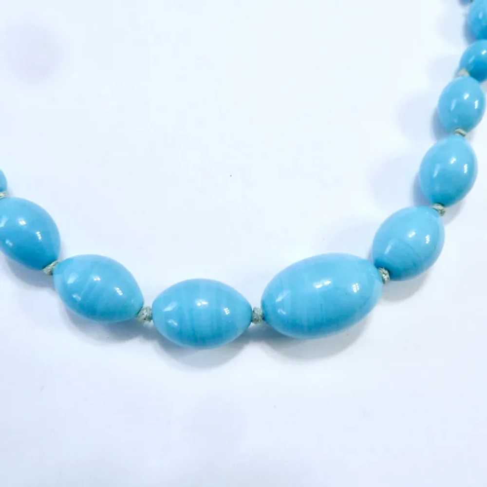 Vintage Turquoise Glass Bead Necklace Sterling Si… - image 6