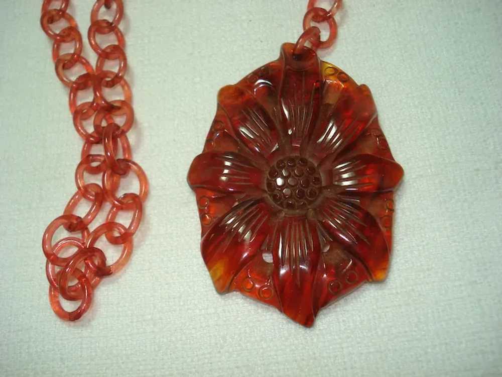 Carved & Pierced Iced Tea Bakelite Celluloid Neck… - image 2