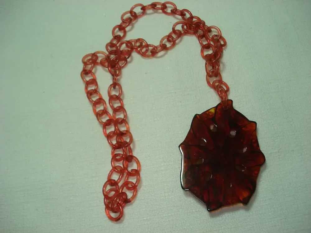 Carved & Pierced Iced Tea Bakelite Celluloid Neck… - image 3