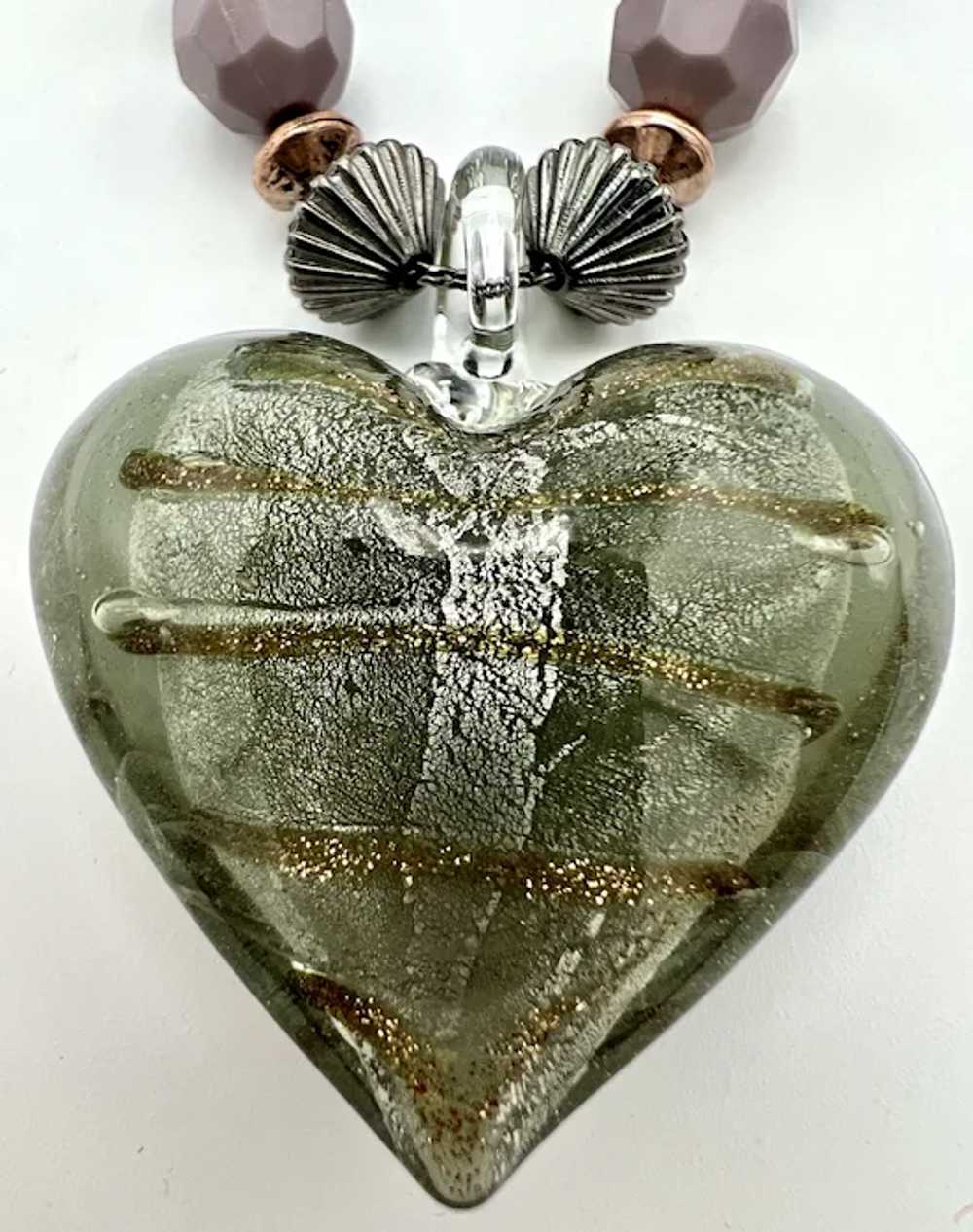 Murano Art Glass Aventurine Heart Pendant Victori… - image 3