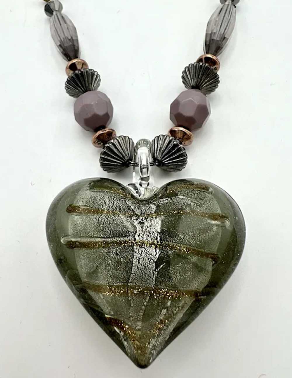 Murano Art Glass Aventurine Heart Pendant Victori… - image 4