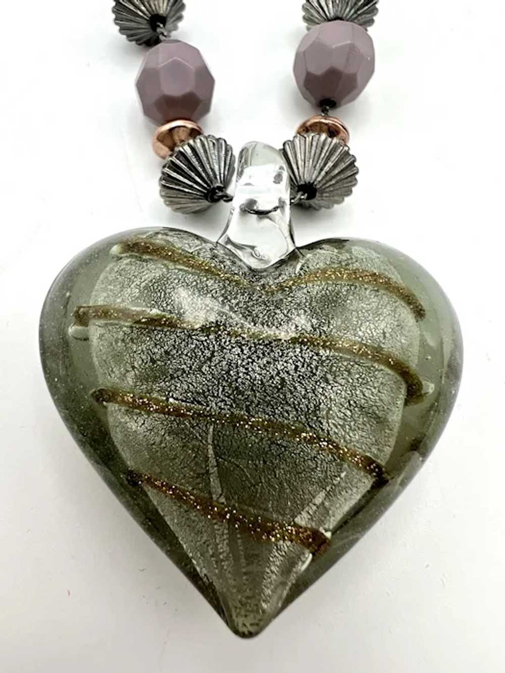 Murano Art Glass Aventurine Heart Pendant Victori… - image 5