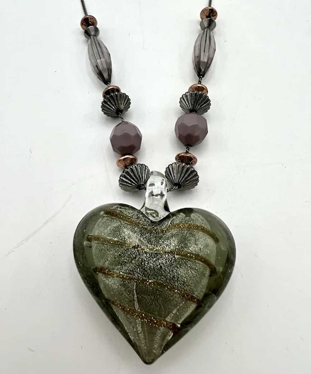 Murano Art Glass Aventurine Heart Pendant Victori… - image 7