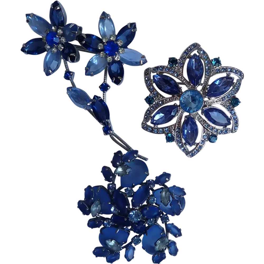 Vintage Bevy of Blue Beauties Rhinestone Pins Bro… - image 1