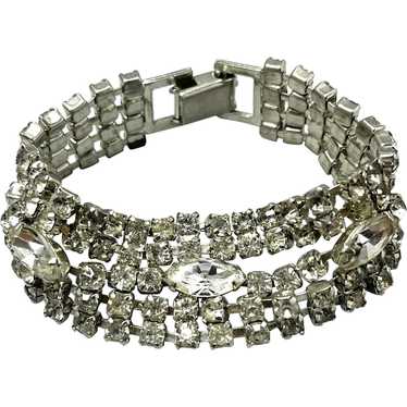 Vintage Wide Rhinestone Chain Bracelet - image 1