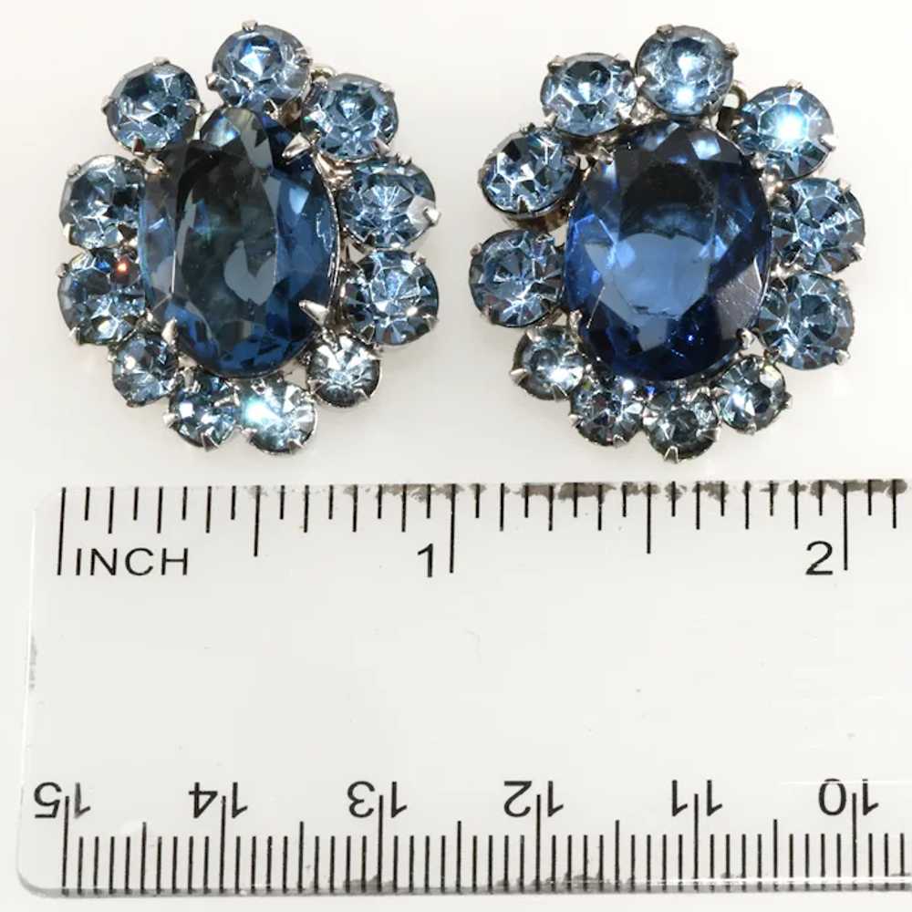 Rhinestone Earrings Royal and Light Blue Stones O… - image 3